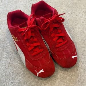 Puma Red and White Suede Sneakers
